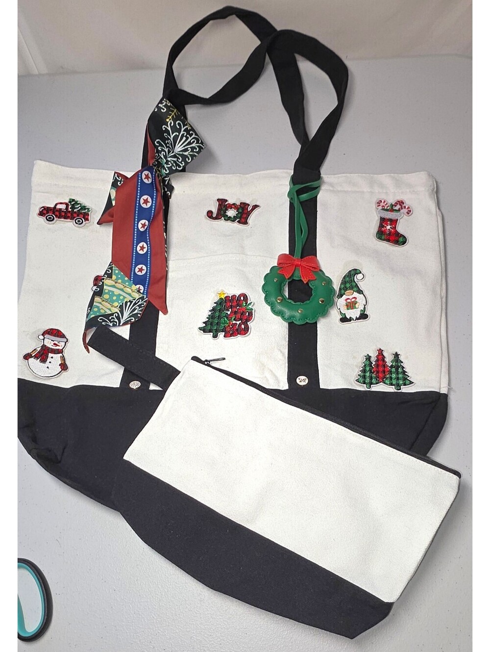 Let's Go Plaid Handmade Festive Holiday Tote Bag with Matching Pouch